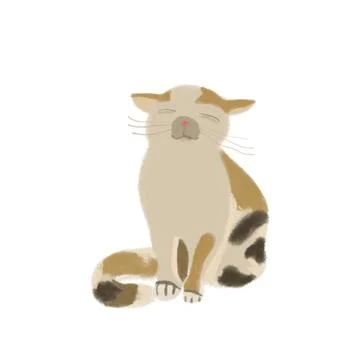 A sleeping while standing calico cat on a white background (hand drawn) Stock Illustration