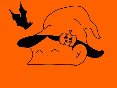 Sleeping Witch Hat and Pumpkin Halloween Line Illustration Stock Illustration