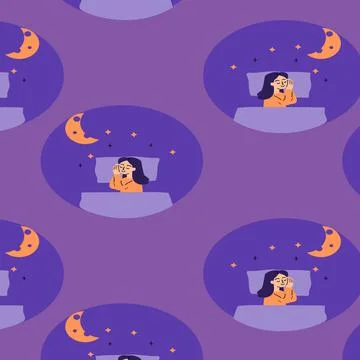 Sleeping woman in bedtime seamless pattern Stock Illustration