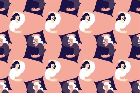 Sleeping women seamless pattern background illustration イラスト素材