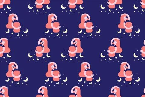 Sleeping women seamless pattern background illustration Stock Illustration