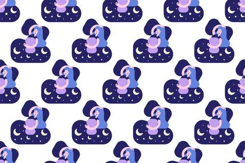 Sleeping women seamless pattern background illustration Stock Illustration
