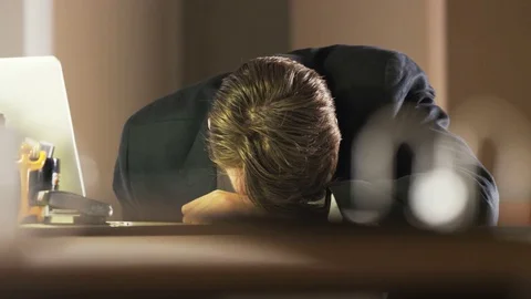 Sleeping Young Businessman Wakes Up Stock Footage 70924779