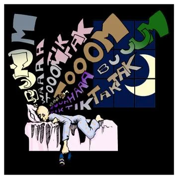 A sleepless man because of the noises Illustrazione stock