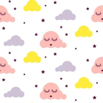 Sleepy clouds girlish seamless vector pattern イラスト素材