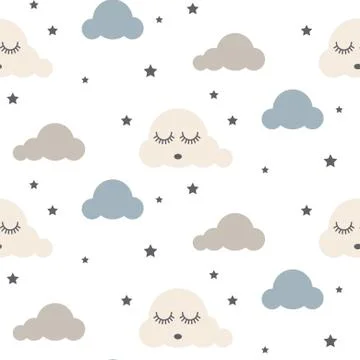 Sleepy clouds seamless vector pattern イラスト素材