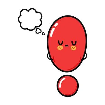 Sleepy cute red exclamation mark character with thought bubble Stock Illustration