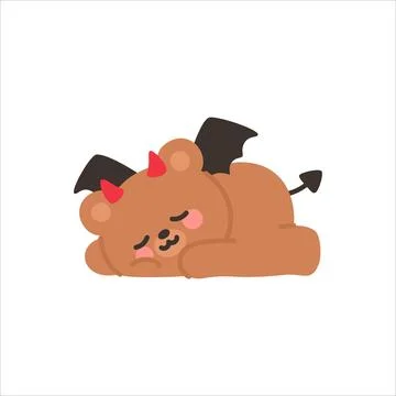 Sleepy Devil Bear Resting Peacefully on the Ground with Wings Folded Stock Illustration