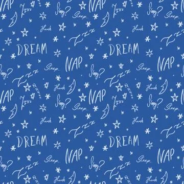 Sleepy doodle - sleep time vector pattern with handwritten words. Stock Illustration