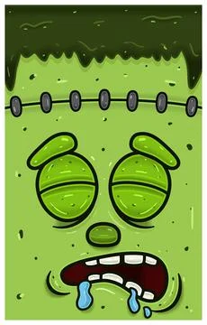 Sleepy Expression of Frankenstein Face Character Cartoon. Wallpaper, Cover,.. Stock Illustration