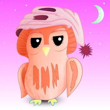 Sleepy owl in a cap  Stock Illustration