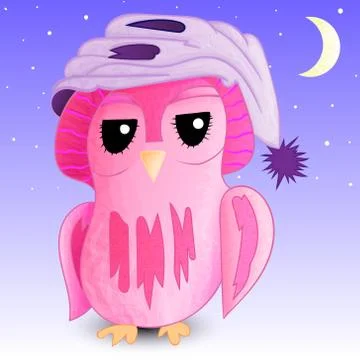 Sleepy owl in a cap Stock Illustration