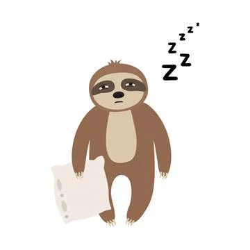Sleepy sloth with a pillow. Vector illustration isolated. Stock Illustration