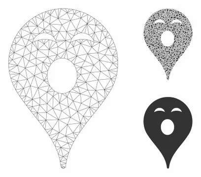 Sleepy Smiley Map Marker Vector Mesh 2D Model and Triangle Mosaic Icon 库存插图