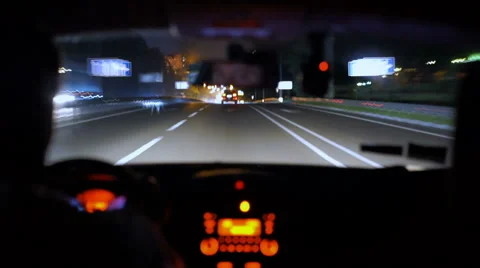 Sleepy tired driver behind the wheel, driving at night, risk of accident, DUI Stock Footage 66361038