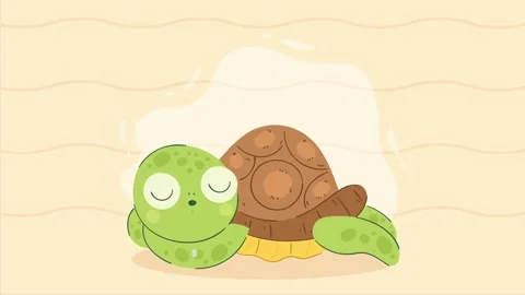 Sleepy turtle cartoon animation with soft colors and sand background motion.. Stock Footage 339204230