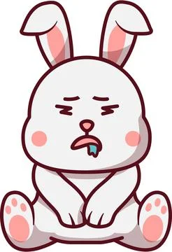 Sleepy White Rabbit Drowsy and Drooling Cartoon Illustrazione stock