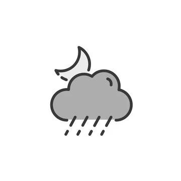 Sleet, cloud and moon. Filled color icon. Weather vector illustration Stock Illustration