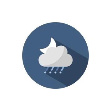 Sleet, cloud and moon. Flat icon on a circle. Weather vector illustration Stock Illustration