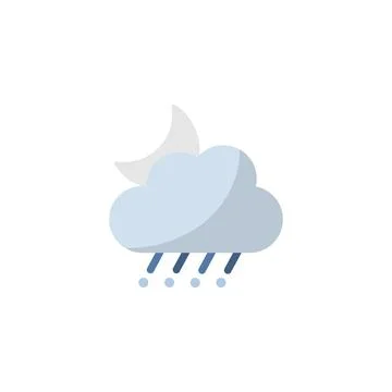 Sleet, cloud and moon. Flat icon. Isolated weather vector illustration Illustrazione stock