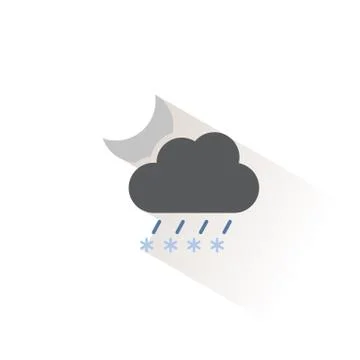 Sleet, cloud and moon. Isolated color icon. Weather vector illustration Stock Illustration