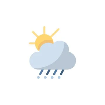 Sleet, cloud and sun. Flat icon. Isolated weather vector illustration Stock Illustration