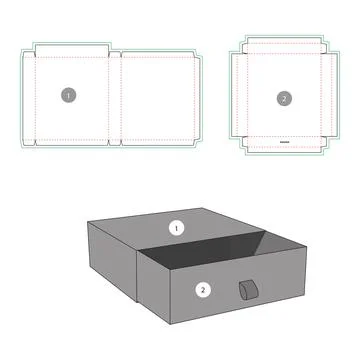 Sleeve box, drawer style box, blank packaging dieline template Stock Illustration