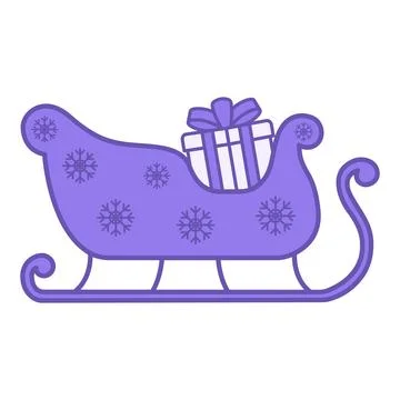 Sleigh Colored Icon. Vector Icon. Santa Claus Sleigh with Snowflakes and Gi.. 스톡 일러스트