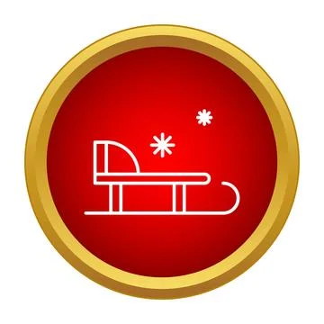 Sleigh icon with snowflakes on a red background Stock Illustration