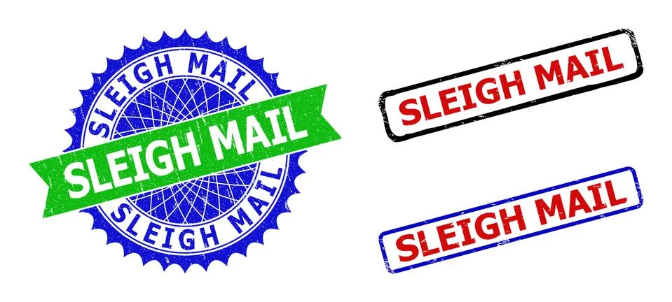 SLEIGH MAIL Rosette and Rectangle Bicolor Watermarks with Unclean Textures Stockillustratie