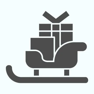Sleigh with skis solid icon. Santa Claus sled with present gift boxes. Christmas Stock Illustration