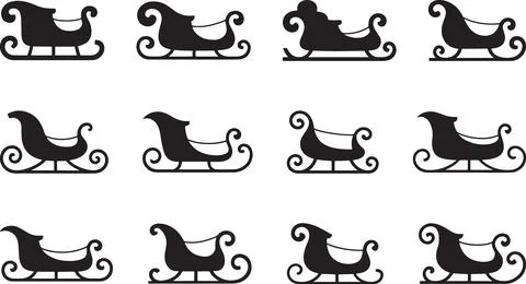 Sleighs arranged in a grid pattern each with unique design curved runners d.. Illustrazione stock