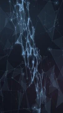 A slender blue network of connected points and translucent polygonal forms .. Illustrazione stock