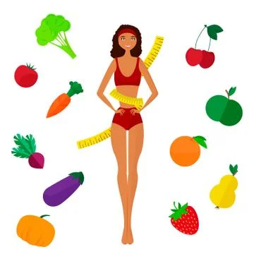 The slender dark-skinned and Slimming girl. Diet. Healthy life Stockillustratie