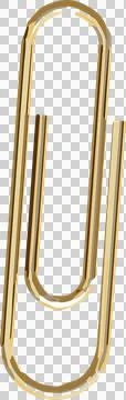 Slender golden paperclip in double loop shape is floating in 3D art, transparent Illustrazione stock