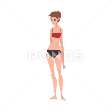 Slender Young Woman in Underwear, Slim Female Figure Type Cartoon Style Vector Stock Illustration