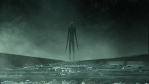 Slenderman on Forest Tracks 4K Loop Stock Footage 345362033