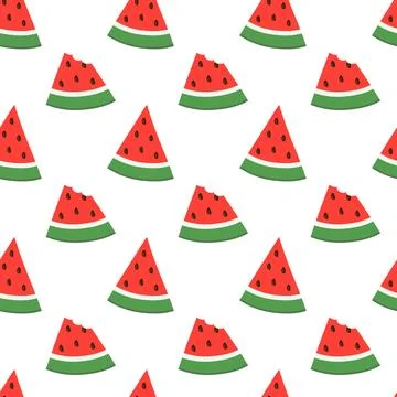 Slice and bitten of Watermelon Vector Seamless Pattern. Food Background. Stock Illustration