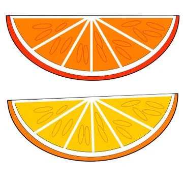 Slice and segment of juicy orange and lemon. Fresh cartoon citrus fruits Illustrazione stock