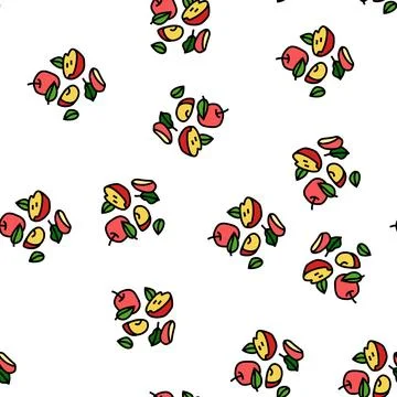 Slice apple cut fruit leaf vector seamless pattern イラスト素材