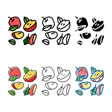 Slice apple cut fruit range leaf color icon vector Illustrazione stock