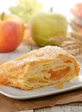 Slice of an apple strudel Stock Photos