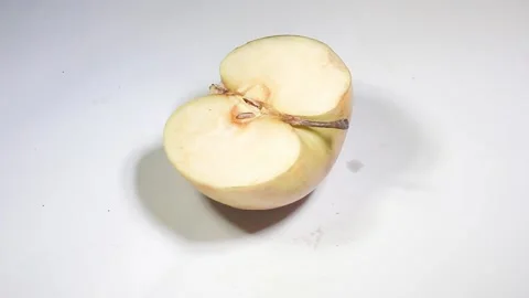 Slice of apple on a white background rotate 360 degree smooth motion. Stock Footage 169571319