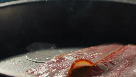 Slice of Bacon on a Frying Pan, a Closeup Shot. 스톡 동영상 334641885