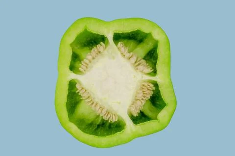 Slice bell pepper on blue background. Foto stock