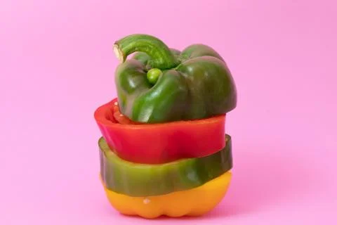 Slice bell pepper on colour background Fotos Stock