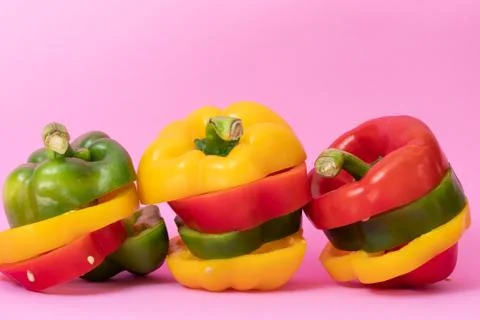 Slice bell pepper on colour background Fotos Stock