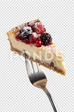 Slice of berry cheesecake on fork isolated PSD 템플릿