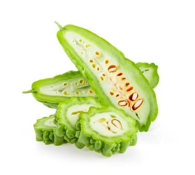 Slice bitter melon on white background. Stock Photos