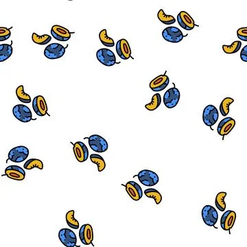 Slice blue plum fruit vector seamless pattern Illustrazione stock